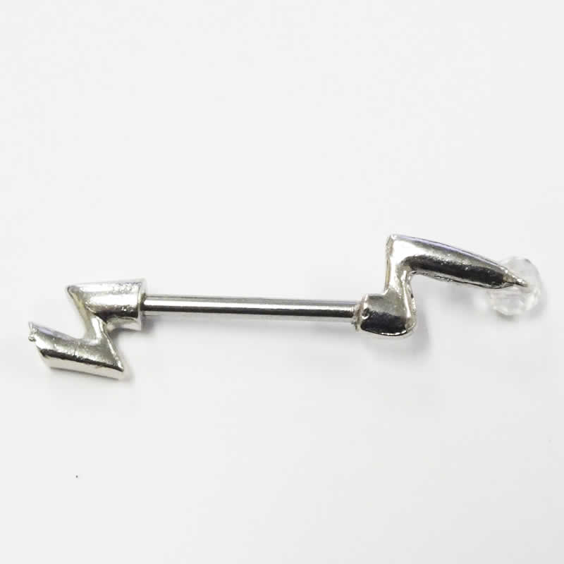 ［14G ボディピアス］ ライトニング ストレートバーベル 14ゲージ サージカルステンレス316L メンズ レディース 内径 長い 短い ネジパーツ クリア ライトブルー ピンク 雷 カミナリ サンダー ラインストーン ジルコニア ニップル 乳首 ヘリックス 軟骨 アンテナ