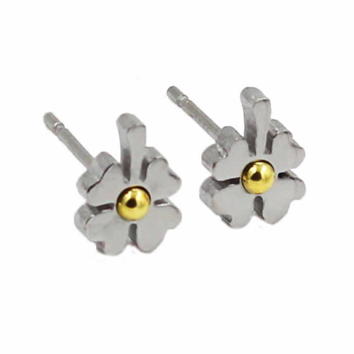 Rakuten - クワトレフォイルステンレスピアス/1個販売 四葉 ハッピー 幸福 シルバー ゴールド 金 サージカルステンレス メンズ レディース 20G 20ゲージ 耳 軟骨 セカンドピアス キャッチピアス スタッドピアス シングルピアス 片耳