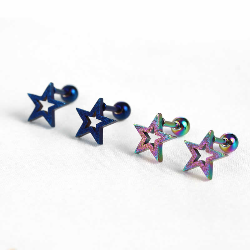 フォーリングスターバーベル 16ゲージ 16G 軟骨 ヘリックス 耳 ボディピアス トラガス アンテナ ラメ キラキラ 星のピアス メンズ レディース サージカルステンレス ストレートバーベル ネジボール ブラック ブルー ゴールド ピンクゴールド レインボー シルバー
