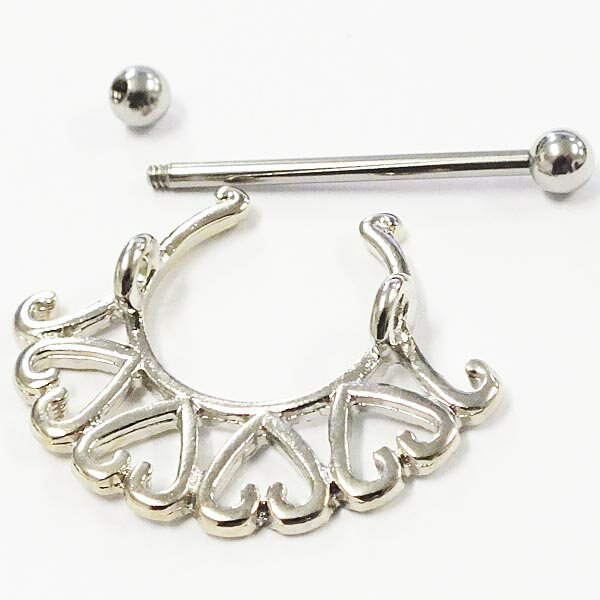 [ 14G ニップル ヘリックス ] ハニーハート ストレートバーベル 14ゲージ 軟骨 乳首 胸 耳 乳輪 ボディピアス メンズ レディース サージカルステンレス316L ボディーピアス シールド カフ型 プレゼント ギフト 彼女 人気 女性 可愛い 胸 バスト ブラ 別売り16Gに変更可能