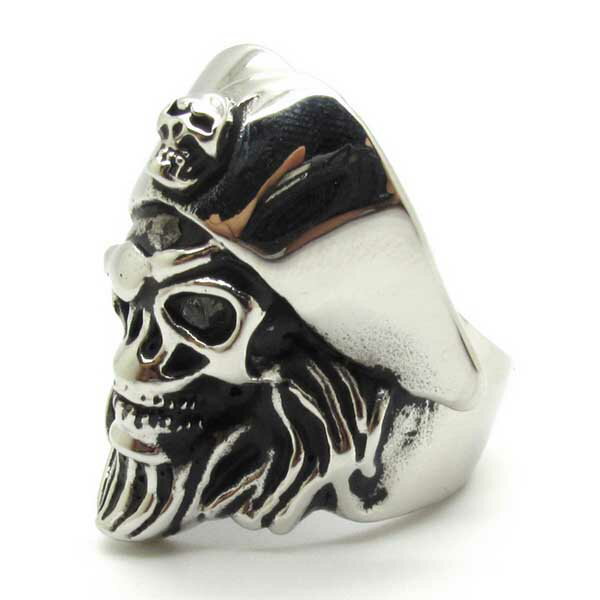 パイレーツスカルステンレスリング（ERA058） サイズ/28号 海賊ドクロの指輪 おもしろ 大きいサイズ 立体 リアル サージカルステンレス316L メンズ レディース ペアリング プレゼント ギフト 彼氏 男性 髑髏 骸骨 ガイコツ ユニーク 中指 親指 人差し指