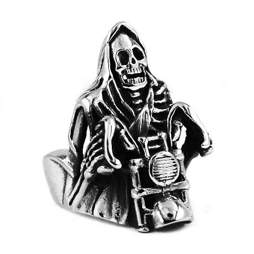 ライダーススカルステンレスリング(ERG028)サイズ/35号 大きいリングサイズ 髑髏 ドクロ バイク 単車 オモシロ ステンレスリング 指輪 サージカルステ...