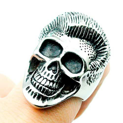リーゼントスカルステンレスリング（RMT180）サイズ/15号/23号/28号/31号 おもしろドクロ ロックンロール ロッカー ガイコツ 指輪 サージカルステンレス316L メンズ レディース ペアリング プレゼント 彼氏 彼女 パンク ロカビリー おしゃれ ユニーク 面白い 個性的 骸骨 2