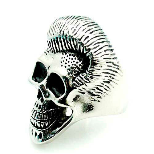 リーゼントスカルステンレスリング（RMT180）サイズ/15号/23号/28号/31号 おもしろドクロ ロックンロール ロッカー ガイコツ 指輪 サージカルステンレス316L メンズ レディース ペアリング プレゼント 彼氏 彼女 パンク ロカビリー おしゃれ ユニーク 面白い 個性的 骸骨 3