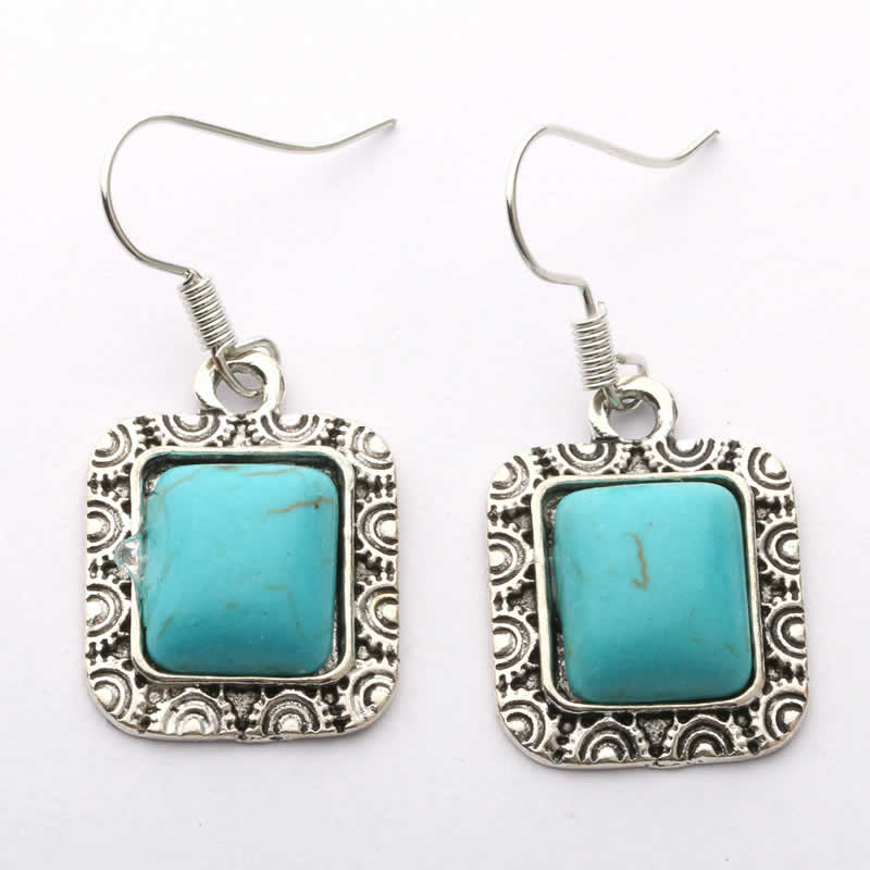 アイラターコイズステンレスピアス/1個販売 天然石 四角 スクエア サージカルステンレス316L トルコ石 インディアンジュエリー メンズ レディース ステンレスピアス 揺れる フックピアス アメリカンピアス 低アレルギー チャーム ボヘミアン 20G 20ゲージ