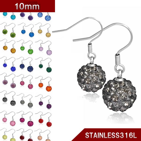 乐天商城 - パベステンレスフックピアス（10mm）/1個販売 ボール キラキラ パヴェ　サージカルステンレス316L アメリカンピアス ステンレスピアス フックピアス メンズ レディース 金属アレルギーが出にくい 揺れる 20G 20ゲージ 結婚式 2次会 入学式 パーティ 大きい 大きめ ビッグ