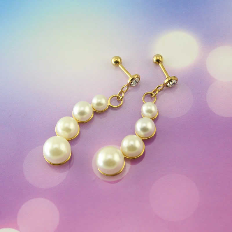 バブルパールチャームバーベル（1ペア） 両耳 真珠 金色 ゴールド 16ゲージ 16G 軟骨 ヘリックス 耳 ボディピアス トラガス アンテナ ラインストーン ジルコニア クリスタル 女子会 レディース サージカルステンレス 結婚式 パーティ ストレートバーベル ネジボール