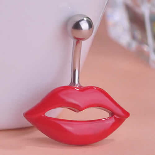 セクシーレッドリップへそピアス 14ゲージ 14G ヘソピアス 臍ピアス メンズ レディース へそぴあす ヘソピ ネイベル ボディピアス サージカルステンレス316L 低アレルギー ボディーピアス おもしろ くちびる バナナバーベル カーブバーベル 面白い セクシー