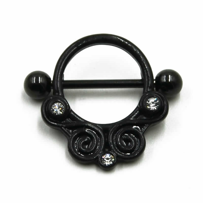 [ 14G ニップル 乳首 ] ルイーゼニップルピアス ゴールド 金色 ブラック 黒色 ピンクゴールド ストレートバーベル シールド 14ゲージ 胸 乳輪 ボディピアス メンズ レディース サージカルステンレス316L ボディーピアス 乳首ピアス クリスタル 別売り16Gに変更可能