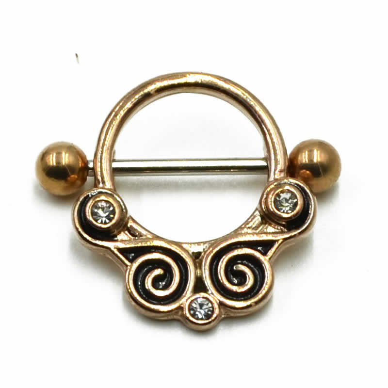 [ 14G ニップル 乳首 ] ルイーゼニップルピアス ゴールド 金色 ブラック 黒色 ピンクゴールド ストレートバーベル シールド 14ゲージ 胸 乳輪 ボディピアス メンズ レディース サージカルステンレス316L ボディーピアス 乳首ピアス クリスタル 別売り16Gに変更可能