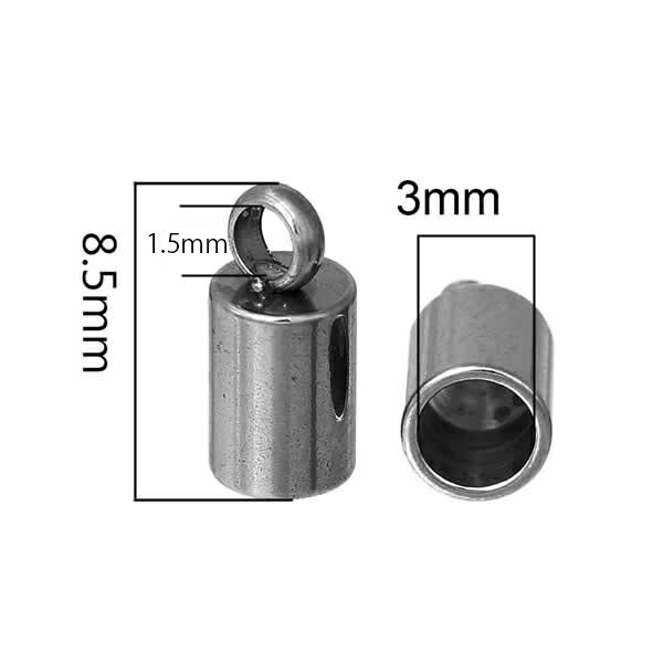 3mmワイヤー用 3mm丸ひも用 3ミリ革紐用 3.0mmロープ用 3mmコード用エンドステンレスパーツ/1個販売サージカルステンレス ビーズパーツ 通す ネックレス ブレスレット アンクレット DIY 手作り 材料 フリマ 部品 クラフト アクセサリー ハンドメイド 筒型 円柱