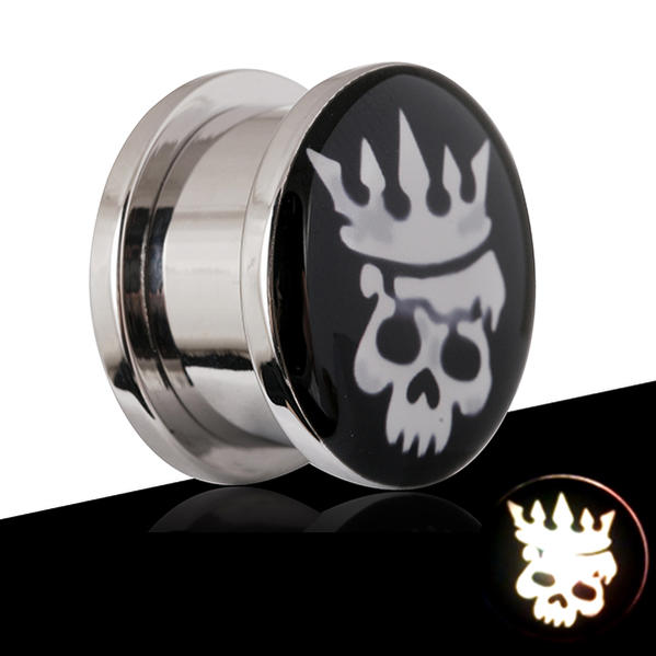フラッシュ LED ライト トンネル(キングスカル) 0G 0ゲージ 00G 00ゲージ 12.0mm 12mm 14.0mm 14mm 16.0mm 16mm 18.0mm 18mm 20.0mm 20mm 光る 発光 電池 ネオン ガイコツ おもしろ 面白い ドクロ サージカルステンレス316L ボディピアス メンズ レディース 埋め込み