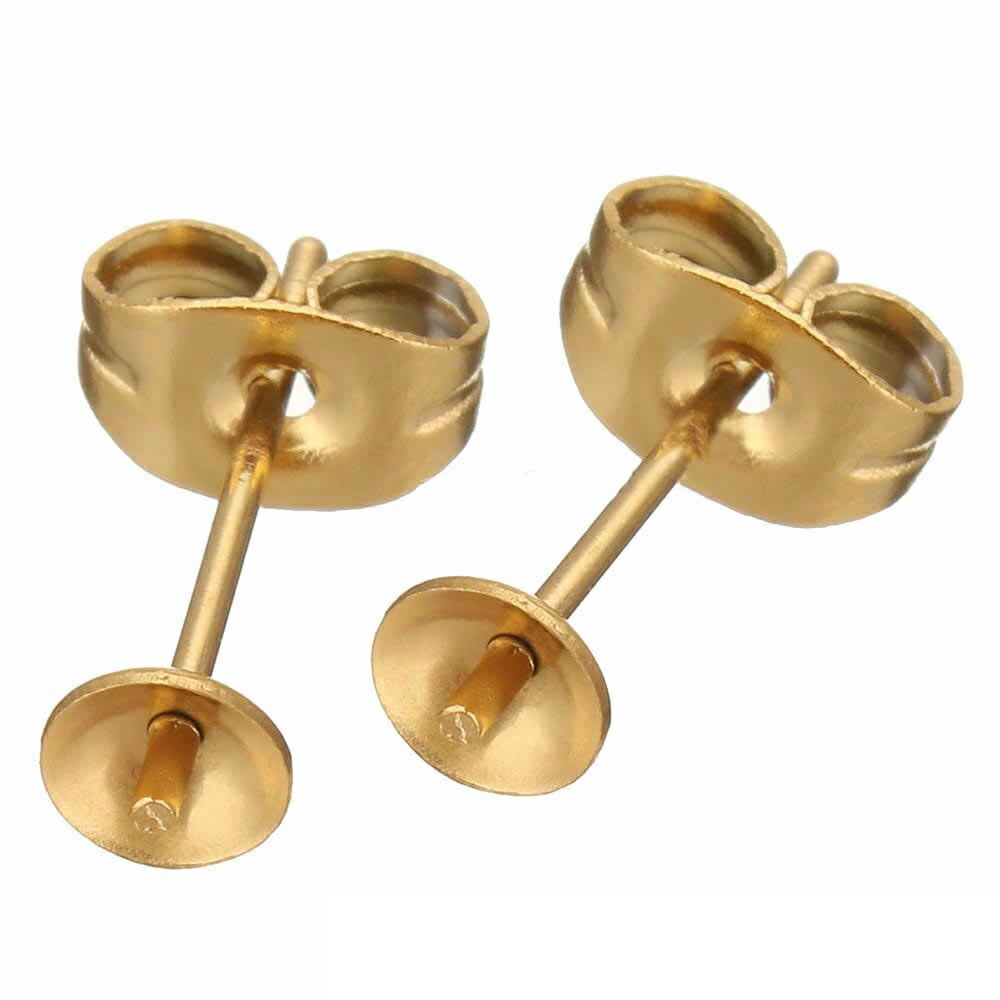 ゴールド4mm芯立ち台座ステンレスDIY用スタッドピアス/1個販売(ゴールドのキャッチ付き) サージカルステンレス ステンレス ステンレスピアス 天然石 真珠パ...