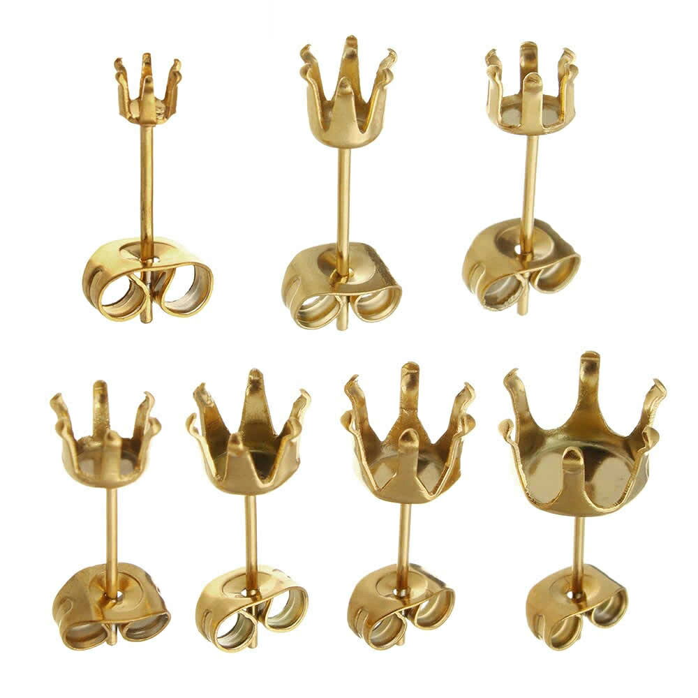 ピアス専門ショップGreen Piercingのゴールド3.5mmジュエル6本爪ステンレスDIY用スタッドピアス/1個販売(ゴールドのキャッチ付き) サージカルステンレス ステンレス ピアス パーツ キャッチピアス たて爪 立て爪 ジルコニア 金メッキ お得な止め具セット 留め具 金具 高級 フリマ 片耳 ポスト クラフト｜アングル2