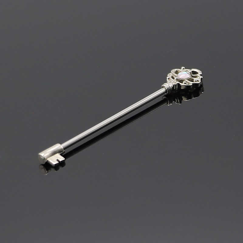 ［14G インダストリアル 長いバーベル］クラシックキー ストレートバーベル 14ゲージ ボディピアス メガバーベル メンズ レディース 低アレルギー 内径が長い ロングバーベル 軟骨 ピアスをつなぐ サージカルステンレス316L カギ 鍵 アンティーク シルバー ゴールド おもしろ