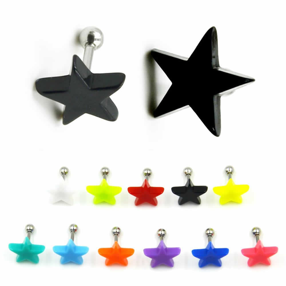 カラフルスターヘリックス 1個販売 16ゲージ 16G 軟骨 ヘリックス 耳 ボディピアス トラガス アンテナ ブラック ブルー パープル イエロー ピンク オ...