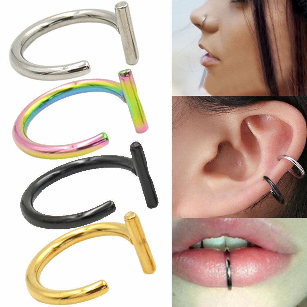 サージカルステンレス ノンホールピアス 1個 フェイクリングピアス イヤーカフ 鼻ピアス 口ピアス 軟骨 イヤリング メンズ レディース ボディピアス 16G ...