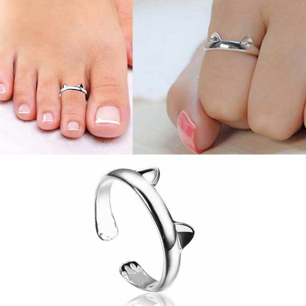 猫耳トゥリング 足の指輪 キャット ネコのミミ アニマル 動物 トーリング 足のリング ピンキーリング フリーサイズ レディース メンズ ファランジリング チッ...
