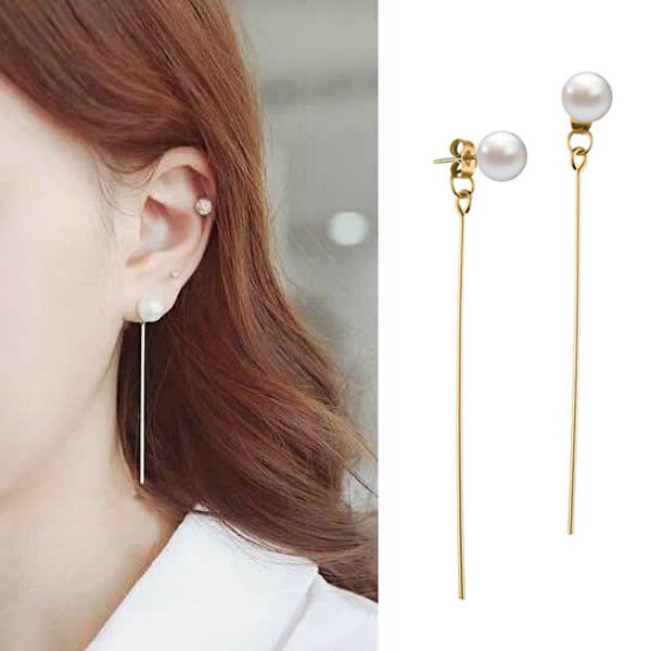 ［ステンレスピアス］パールロングポールバックキャッチピアス/1個販売 シルバー ゴールド 結婚式 入学式 真珠 発表会 女子会 揺れる サージカルステンレス316L メンズ レディース 20G 20ゲージ 耳 キャッチピアス スタッドピアス シングルピアス 片耳 ピンクゴールド 金色