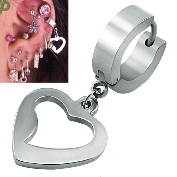 オープンハートチャームフープピアス 1個販売 18G 18ゲージ 耳 軟骨 中折れ ステンレスピアス リングピアス レディース サージカルステンレス 低アレルギ...