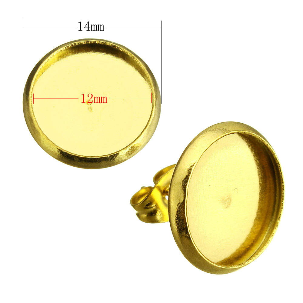 ゴールド14mmミール皿台座ステンレスDIY用スタッドピアス キャッチ付き 1個販売 パ...