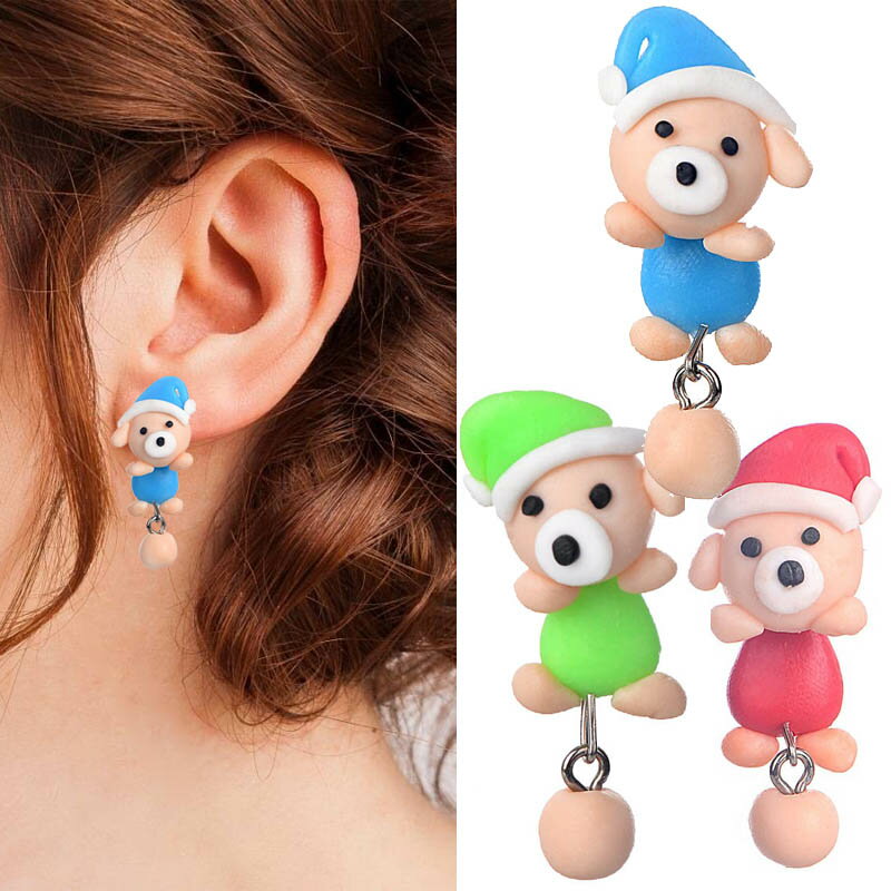 楽天ピアス専門ショップGreen Piercingフィギアピアス（オヤスミベアー） 1個販売 パジャマ クマ 熊 くま バックキャッチピアス 面白 手作り ユニーク おもちゃ アニマル 動物 立体 3D おもしろ メンズ レディース ハンドメイド おもしろ 人形 ヌイグルミ 立体 青 緑 赤 20G 20ゲージ グリーン ブルー ピンク