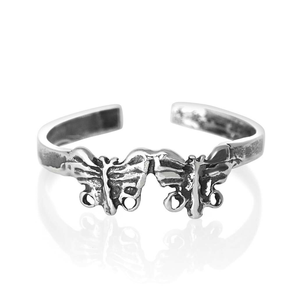 ダブルバタフライトゥリング シルバー925 スターリングシルバー シルバーリング 足の指輪 トーリング 足のリング フォークリング ピンキーリング フリーサイズ...