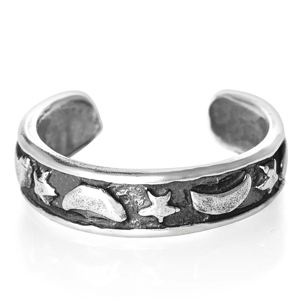 夜空トゥリング シルバー925 スターリングシルバー シルバーリング 足の指輪 トーリング 足のリング ピンキーリング フリーサイズ レディース メンズ 月 星...