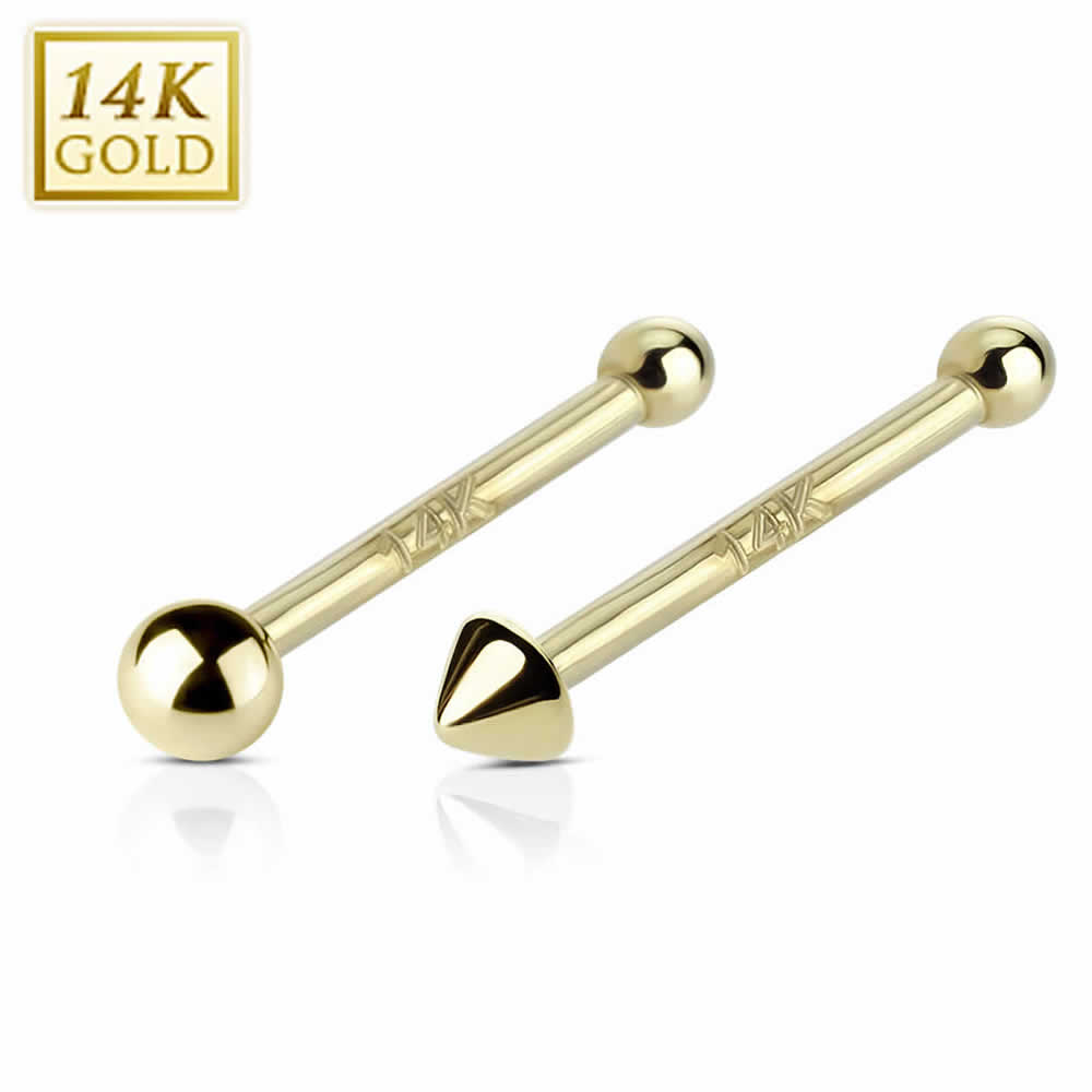 楽天ピアス専門ショップGreen Piercing[ 20G 鼻ピアス K14YG ] 14金 イエローゴールド ノーズスタッド ノーズピン はなピ 鼻ピ メンズ レディース ボール コーン 刻印あり 本物の金 低アレルギー 高級 ファーストピアス キャッチなし シャフトが真っすぐ ストレート プレゼント ギフト ラッピング ノストリル