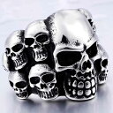 スカルウォールステンレスリング(EMR007)リングサイズ/23号/24号 大きいサイズ ビッグ ラージ 髑髏 ドクロ 骸骨 ガイコツ いっぱい ぎっしり 面白...