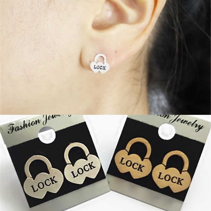 Rakuten - ラブロック ステンレスピアス 1個販売 南京錠 パドロック ハート カギ 鍵 英語 メッセージ アルファベット ゴールド シルバー メンズ レディース キャッチピアス スタッドピアス 20G 20ゲージ 耳 軟骨 ヘリックス 普通のピアス 可愛い プレゼント ギフト ペアにも