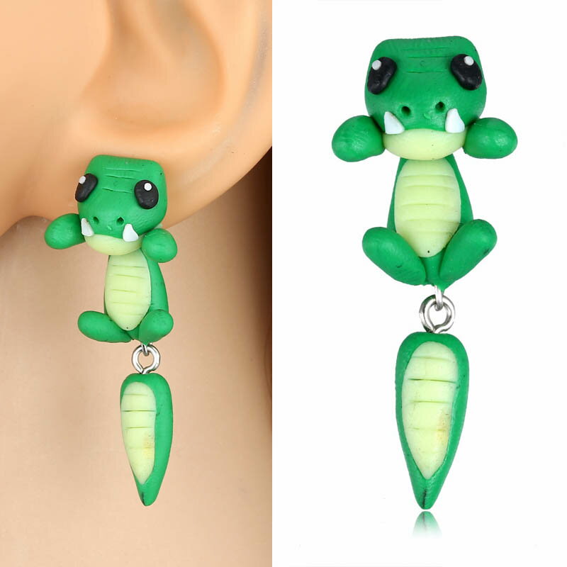 楽天ピアス専門ショップGreen Piercingフィギアピアス（クロコダイル） 1個販売 バックキャッチピアス 面白い 手作り ユニーク おもちゃ アニマル 動物 立体 3D おもしろ メンズ レディース ハンドメイド オモシロ 鰐 ワニ わに 怪獣 恐竜 トカゲ リザード プレゼント ジャケットピアス 2ウェイ 20G 20ゲージ