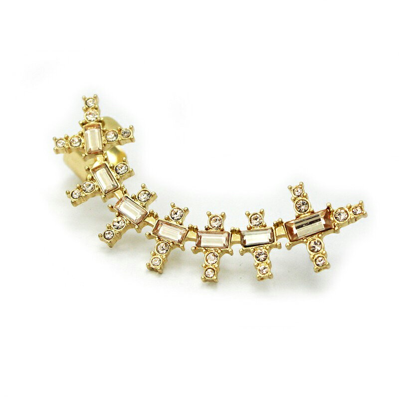 ピアス専門ショップGreen Piercingのクリスタルウーマンイヤーカフピアス 右耳用 イヤーフックピアス ゴールド 金色 イヤーカフ イヤフック 耳に掛ける メンズ レディース ラインストーン ジルコニア 虹色 耳にかける 耳に被せる イヤーラップ 20G 20ゲージ 結婚式 パーティ ウエディング プレゼント｜アングル2
