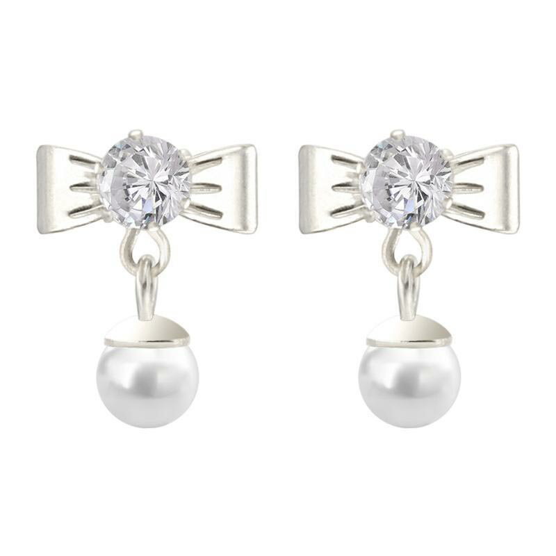 ジルコニアリボンパールステンレスピアス 1個販売 真珠 クリスタル りぼん サージカルステンレス316L レディース 20G 20ゲージ 耳 軟骨 結婚式 パーティ 女子会 2次会 プレゼント 入学式 ウエディングジュエリー 揺れる ギフト スタッドピアス キャッチピアス 人気