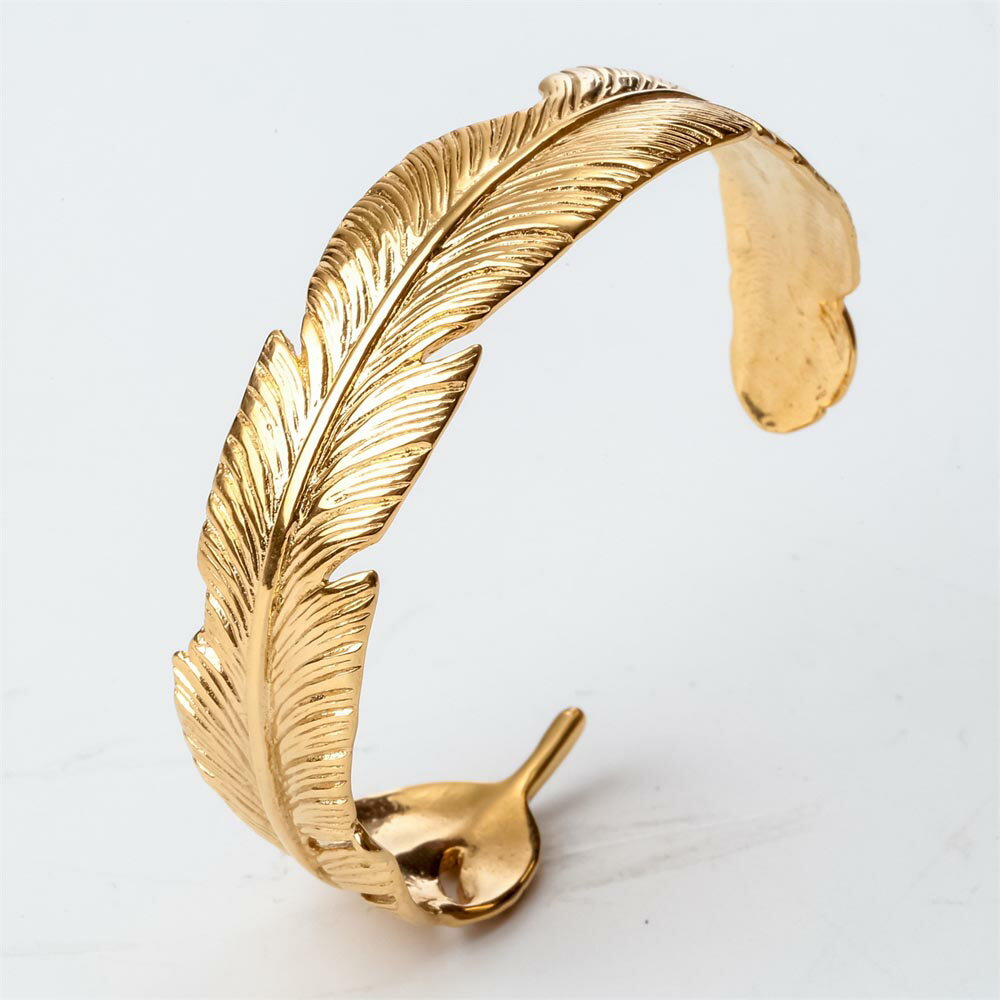 ゴールドフェザー ステンレスバングル アームレット 腕輪 サージカルステンレス316L メンズ レディース 手首 アクセサリー 二の腕 フリーサイズ ブレスレッ...