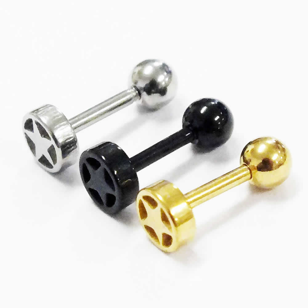 [ボディピアス 細い 16G] スモールリングスター ストレートバーベル 16ゲージ 星 小さい ミニ イエローゴールド ブラック 黒色 金メッキ 金色 揺れる 結婚式 入学式 ヘリックス 耳 ボディーピアス メンズ レディース 丸型 リング型 シンプル プレゼント 18G 18ゲージ