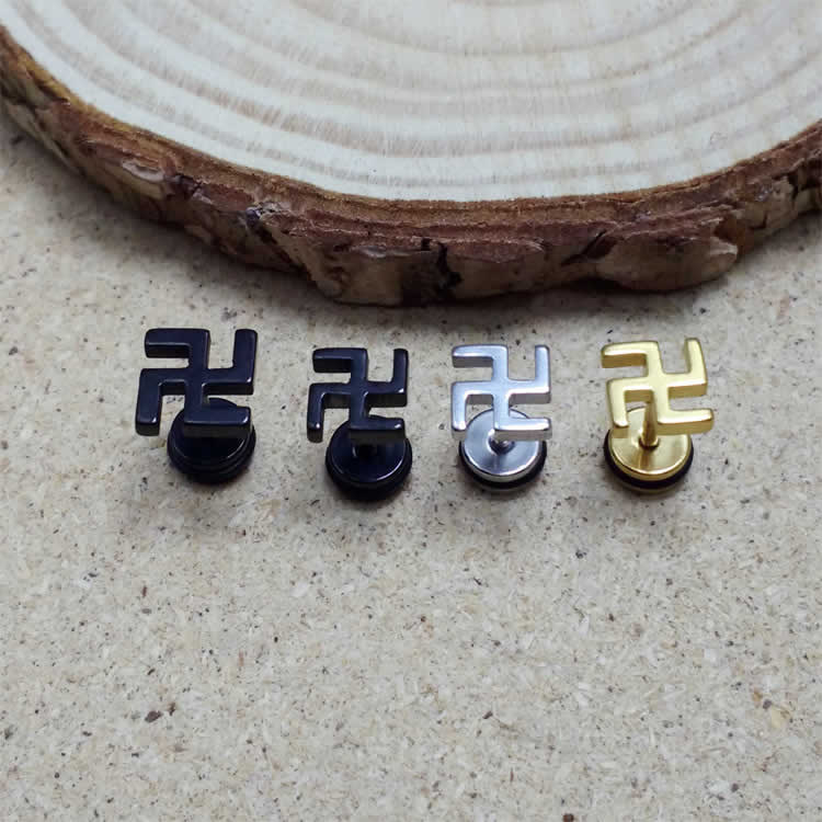[フェイクボディピアス 16G おもしろ ] 卍／マンジ プラグ型キャッチ ボディーピア...