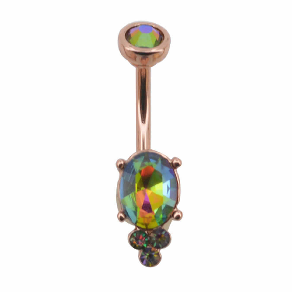Barbell （Circular） - [ヘソピアス ボディピアス 14G ] ナホミジュエル へそピアス 14ゲージ ピンクゴールド 楕円形 オーバル 丸型 虹色 レインボー ボヘミアン エスニック メンズ レディース サージカルステンレス316L 臍ピアス ボディーピアス ラインストーン クリスタル ジルコニア ヘソピ