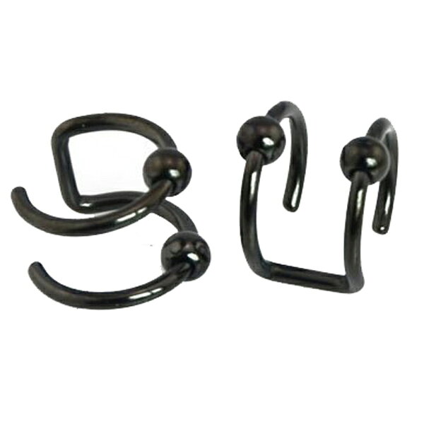 ピアス専門ショップGreen Piercingの16G ボディピアス型 2連 ブラックキャプティブビーズリング型 ステンレスイヤーカフ 黒色 1個販売 ダブル メンズ レディース はさむ 挟む 軟骨 イヤリング イヤークリップ 耳 フェイクピアス ノンホールピアス CBR BCR キャプティブリング 軟骨 耳 鼻 ノーズリング 16ゲージ｜アングル2