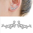 ファイブジルコニアロングフックイヤーカフ/1ペア販売 両耳 クリスタル イヤーフック イヤリング イヤークリップ フェイクピアス フックピアス レディース 穴あ...