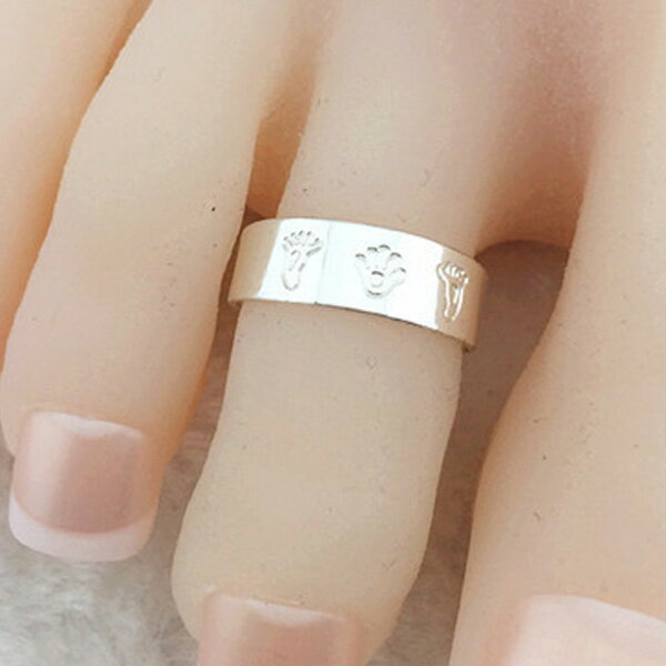 ハンドフットトゥリング シルバー 銀メッキ 手 足 足跡 フットスタンプ おもしろ 面白い 足の指輪 トーリング 足のリング ピンキーリング フリーサイズ レデ...