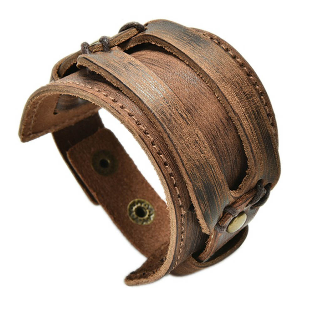ブラウンレザーバックルブレスレット 茶色 手首 ワイド 幅あり 革 皮 リストバンド 腕輪 バングル メンズ レディース ベルト おもしろ 面白い バンド ボー...