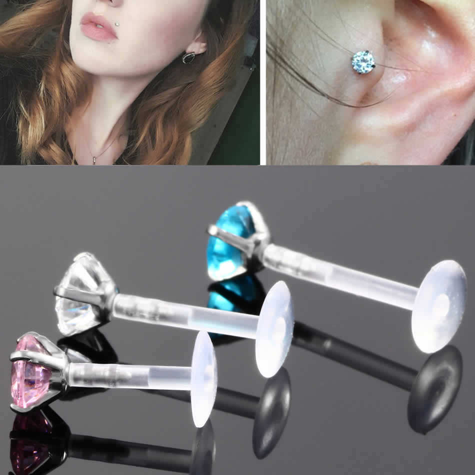 [16G ボディピアス] 立て爪ジルコニア テフロン プッシュピン ラブレット 16g 16ゲ...