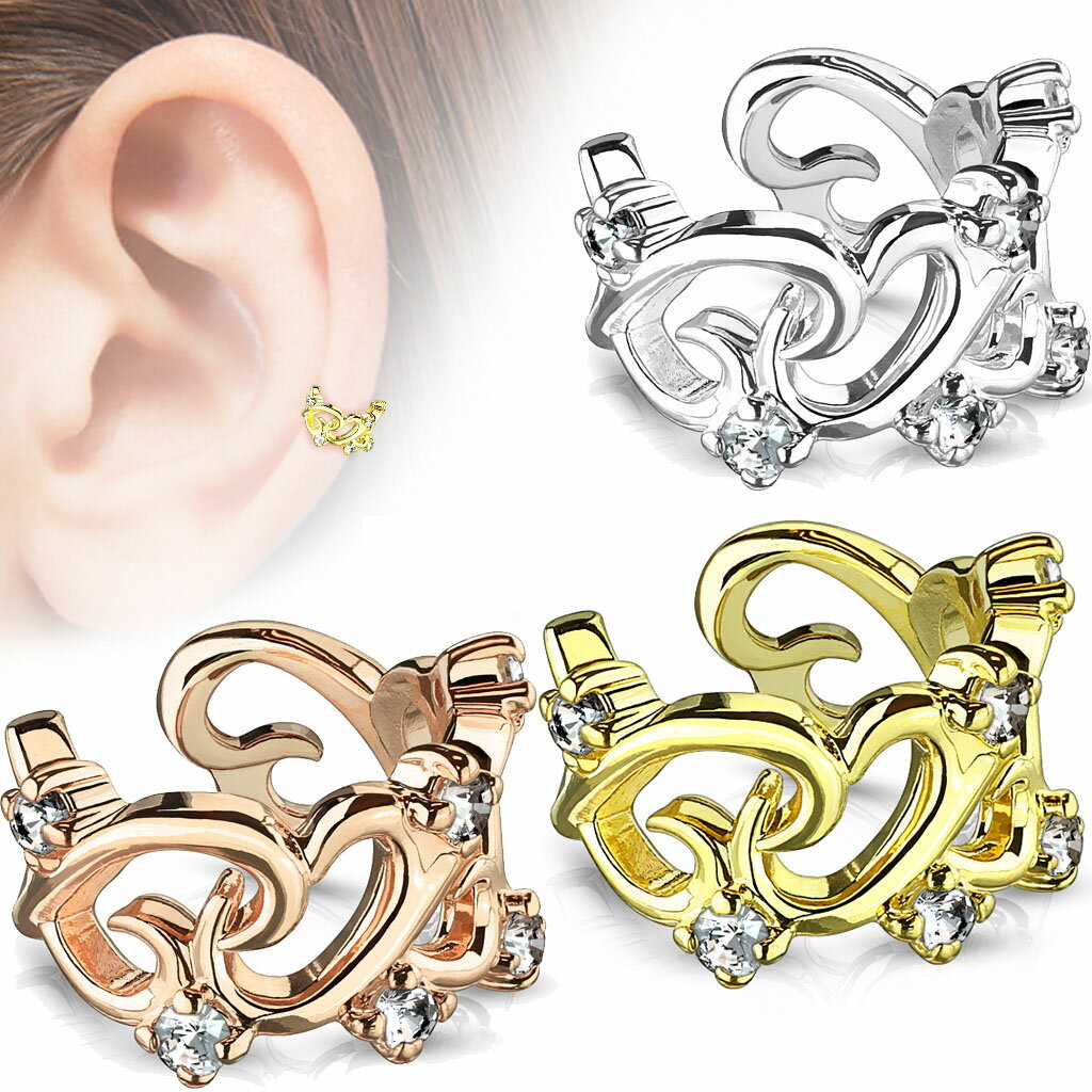 ハートトライバルイヤーカフ 1個販売 クリスタル ジルコニア メンズ レディース イヤリング 挟む はさむ ノンホールピアス イヤークリップ フェイクピアス 開...