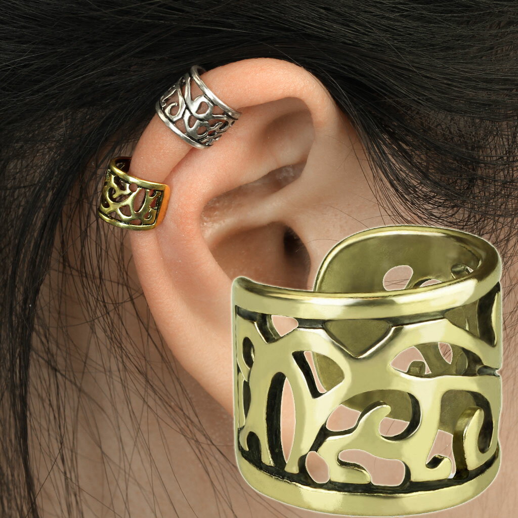 ワイドアラベスクイヤーカフ 1個販売 メンズ レディース イヤリング 挟む はさむ ノンホールピアス イヤークリップ フェイクピアス 開けない 耳の横 軟骨 プ...