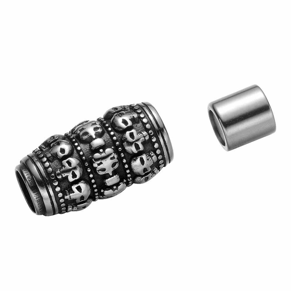 [ 太さ8mm用 丸ひも用 ] ワイヤー用 革紐用 ロープ用 コード用 8ミリ スカル ドクロ マグネットエンドステンレスパーツ 1個販売 ブレスレット ネックレス 止め具 留め具 金具 サージカルステンレス316L 修理 フリマ DIY 手作り ハンドメイド クラフト 磁石 材料 留め金