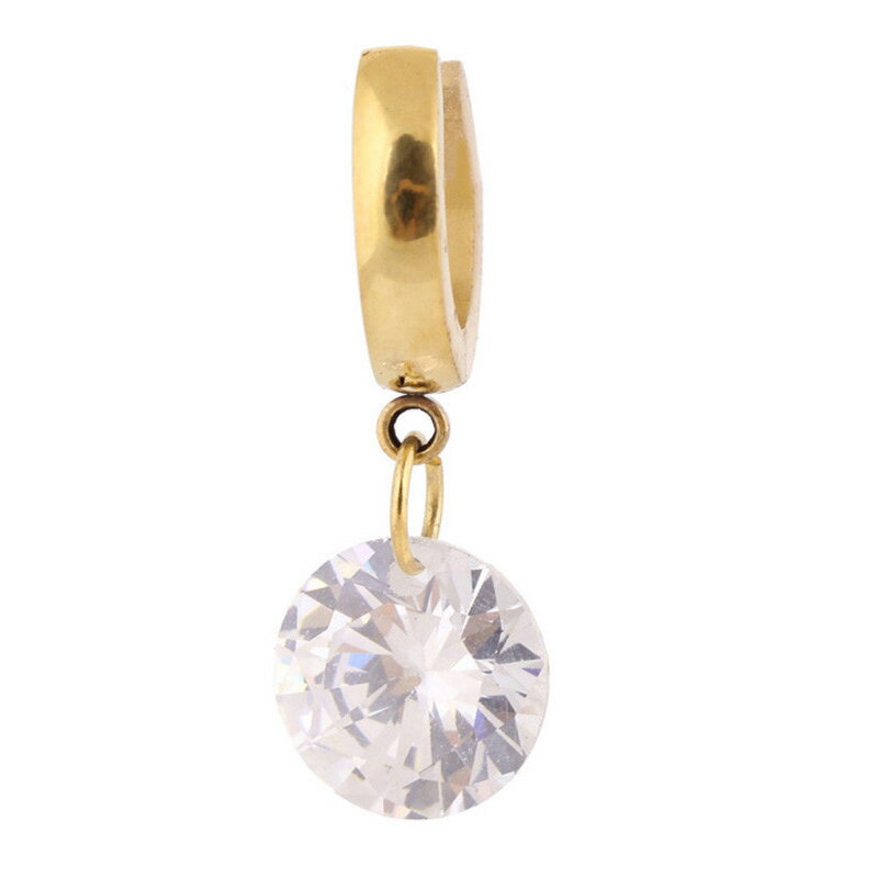 クリスタルチャームゴールドフープピアス 1個販売 ジルコニア ラインストーン キラキラ 金色 金メッキ メンズ レディース ステンレスピアス 軟骨 耳 中折れ ...