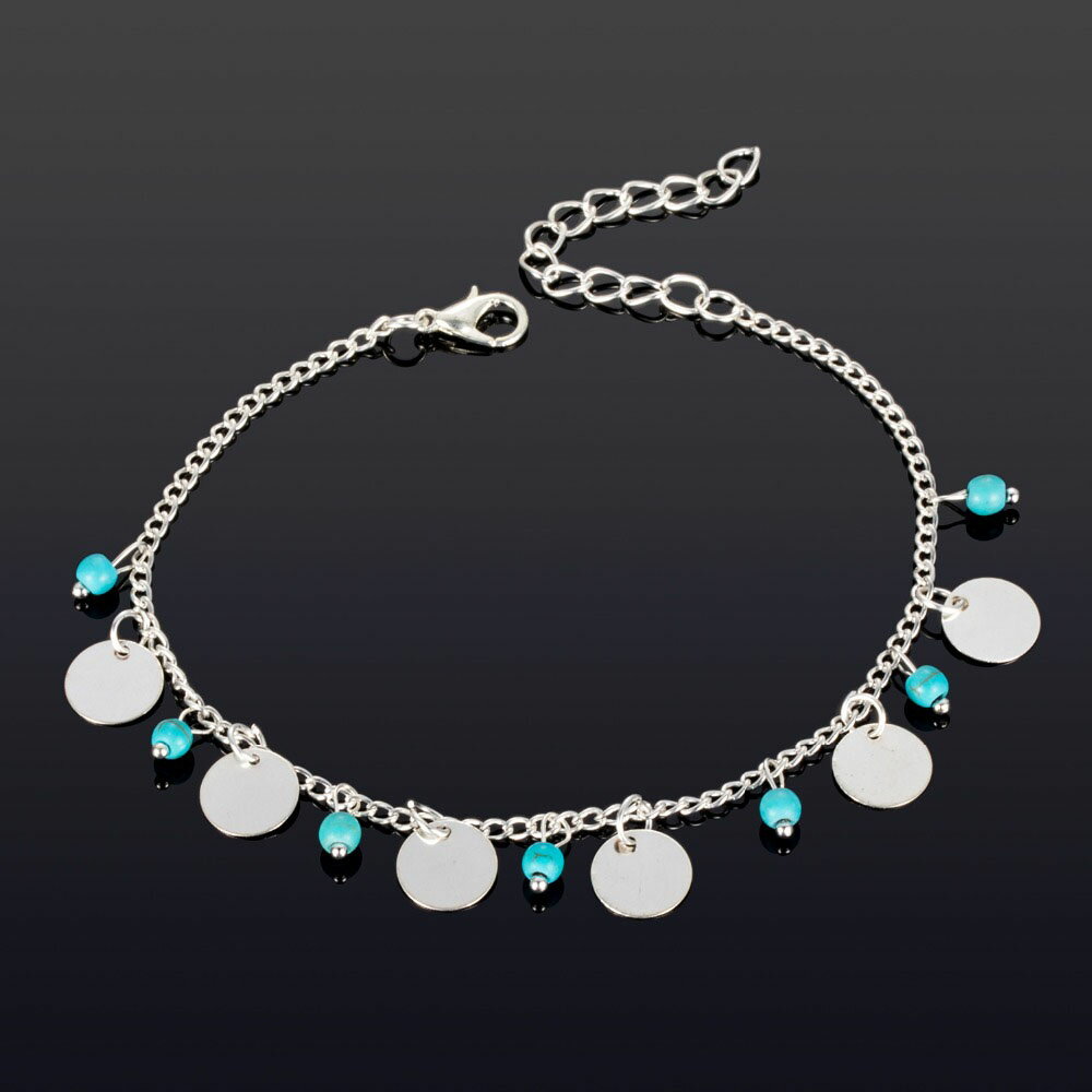 ターコイズビーズアンクレットとシルバーボヘミアンアンクレット2個セット レディース メンズ ペアルック ブレスレット 丸型 足首 アームレット 2の腕 アクセサリー 両足 片足 夏 海 銀色 シルバーチェーン 重ね付け 2重 2連 プレゼントトルコ石 ゴム インディアンジュエリー