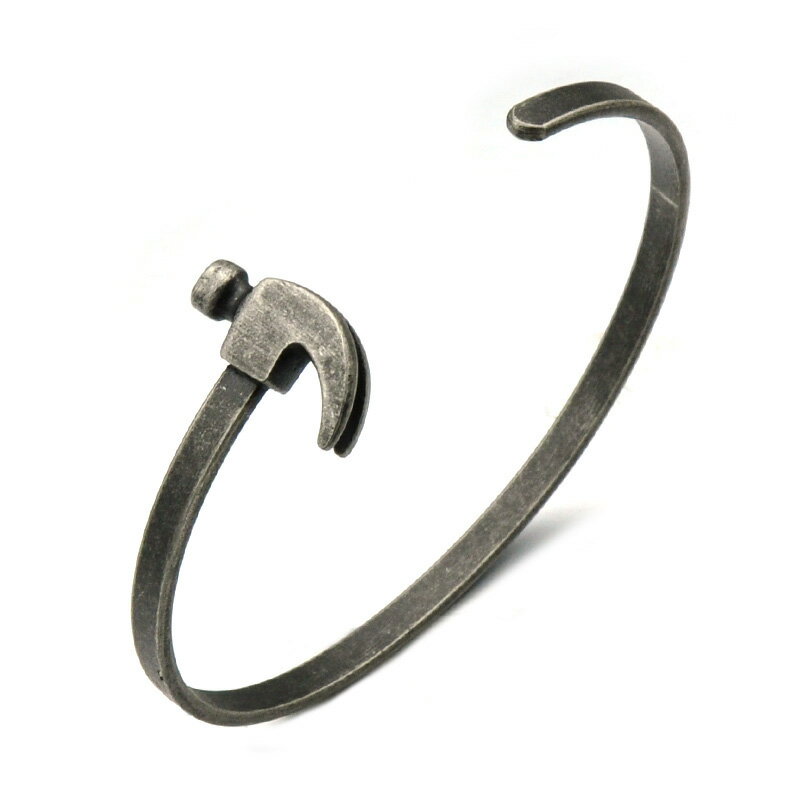 ハンマーアンティークステンレスバングル サージカルステンレス316L カナヅチ 金槌 金槌 ナグリ 面白い リアル オモシロ 古びた雰囲気 銀色 マッド 艶なし...