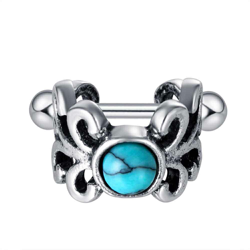 [16G 軟骨 ボディピアス ]ボヘミアンターコイズ ヘリックスシールド ストレートバーベル 16ゲージ 16g ボディーピアス サージカルステンレス316L 軟骨ピアス メンズ レディース トルコ石 天然石 彼氏 彼女 プレゼント ギフト ニップル 盾 カフ型 インディアンジュエリー